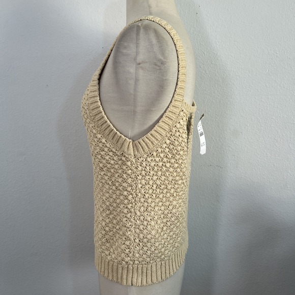 J Crew Sweater Tank Womens M Beige Basket Stitch Sleeveless Minimalist - Picture 3 of 9